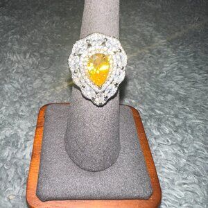yellow CZ White CZ Cocktail ring adjustable